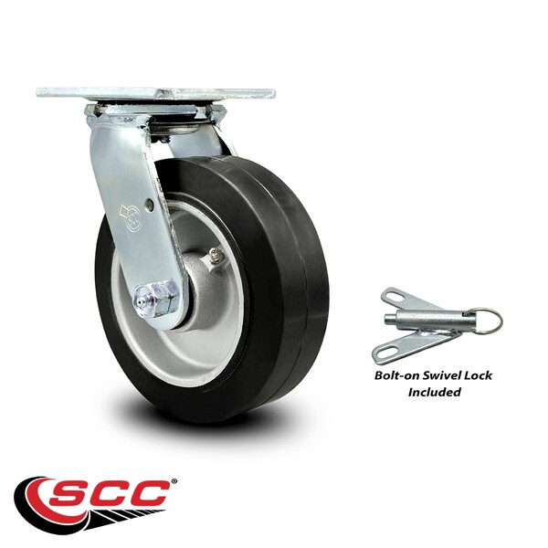 6 Inch Rubber On Aluminum Swivel Caster With Roller Bearing And Swivel Lock SCC